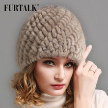 FURTALK Real mink fur hat Russian Women Winter Beanie