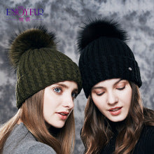 ENJOYFUR Natural Raccoon Fur Wool Women's skullies Beanies