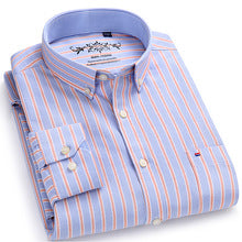 Men's Long Sleeve Contrast Plaid/Striped Oxford Dress Shirt