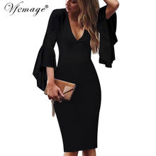 Vfemage Womens Sexy Deep V-neck Long Sleeves Pencil Dress