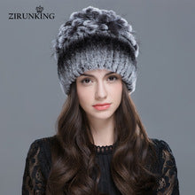 ZIRUNKING Women Warm Genuine Fur Hats Rex Rabbit Beanies